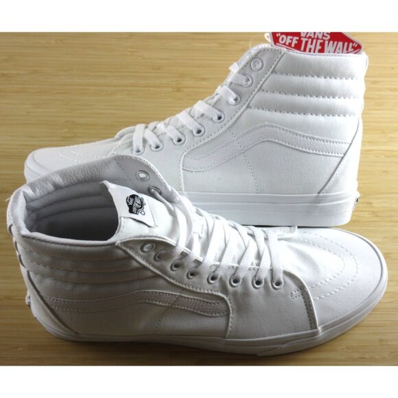 Vans Men's Sk8-Hi True White Striped Classic Canvas Skate shoes Sizes NIB - Picture 1 of 7